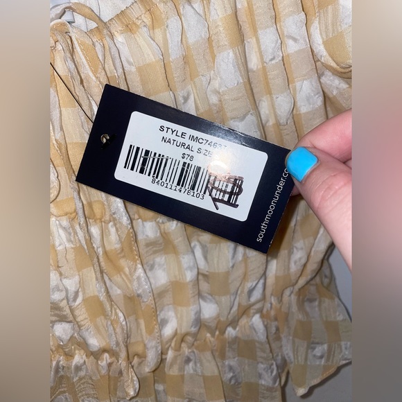 NWT South Moon Under Jupiter Blu Gingham Tan and White Top Size Small - Picture 4 of 4